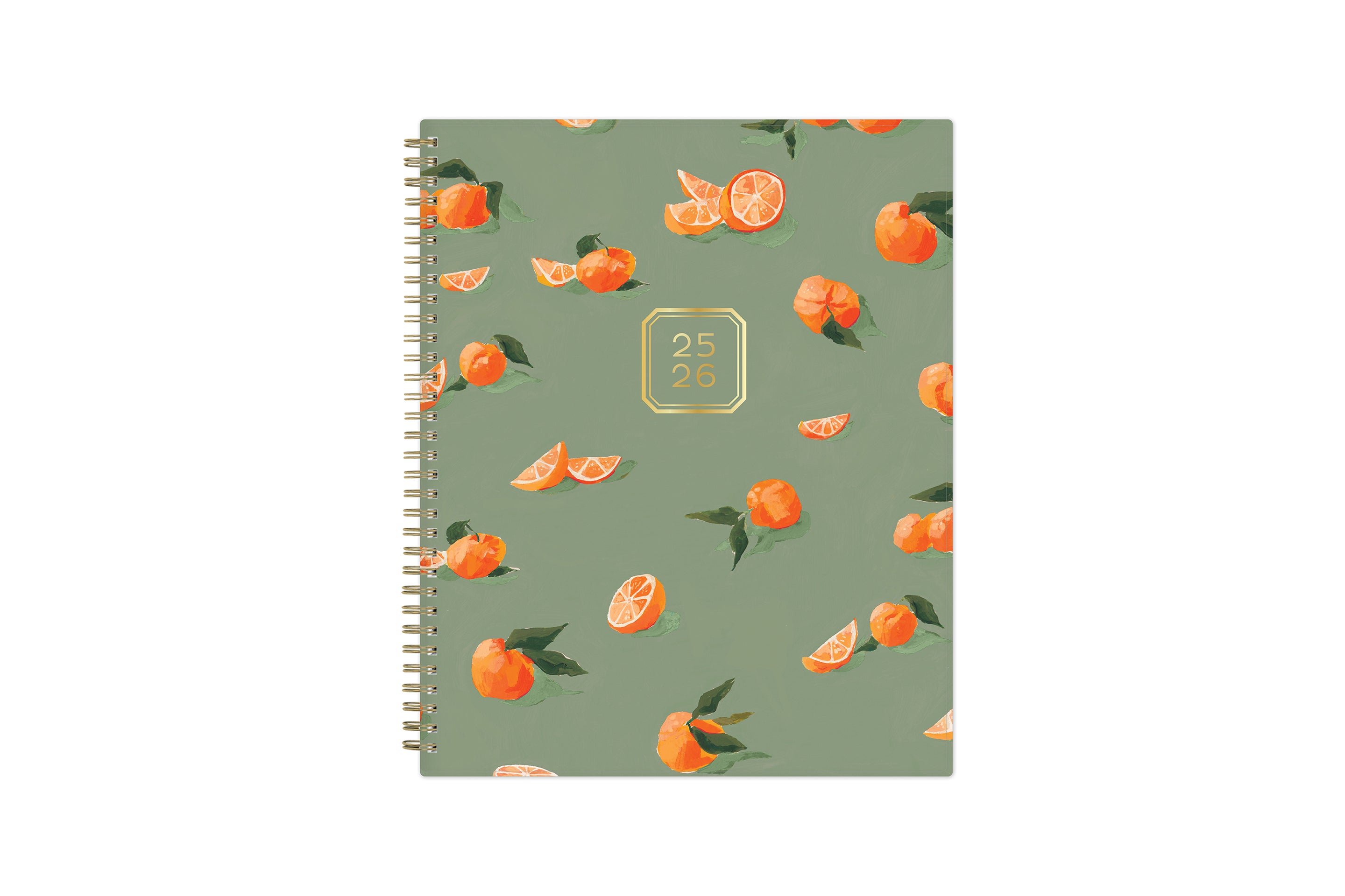 oranges front cover with olive background on this 8.5x11 2025-2026 academic planner