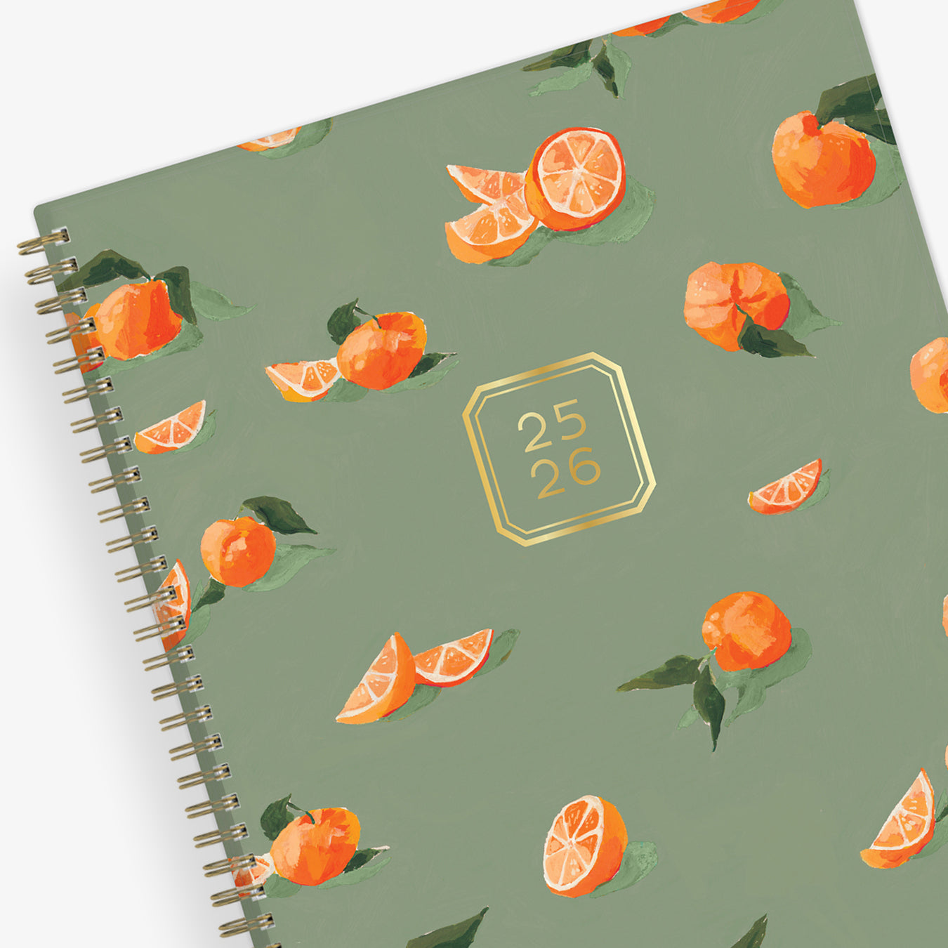 oranges front cover with olive background on this 8.5x11 2025-2026 academic planner