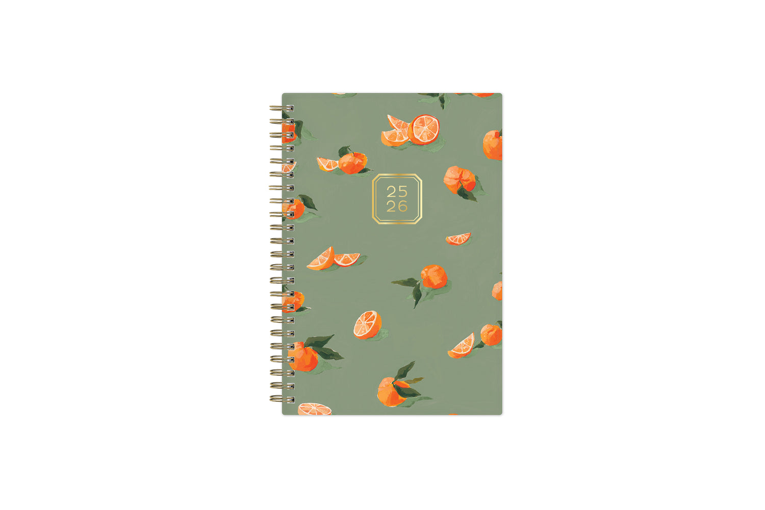 oranges front cover with olive background on this 5x8 2025-2026 academic planner