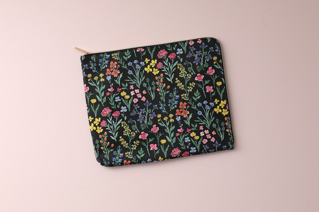 Flower Field Black 11x7.5 Accessory Pouch by Day Designer for Blue Sky