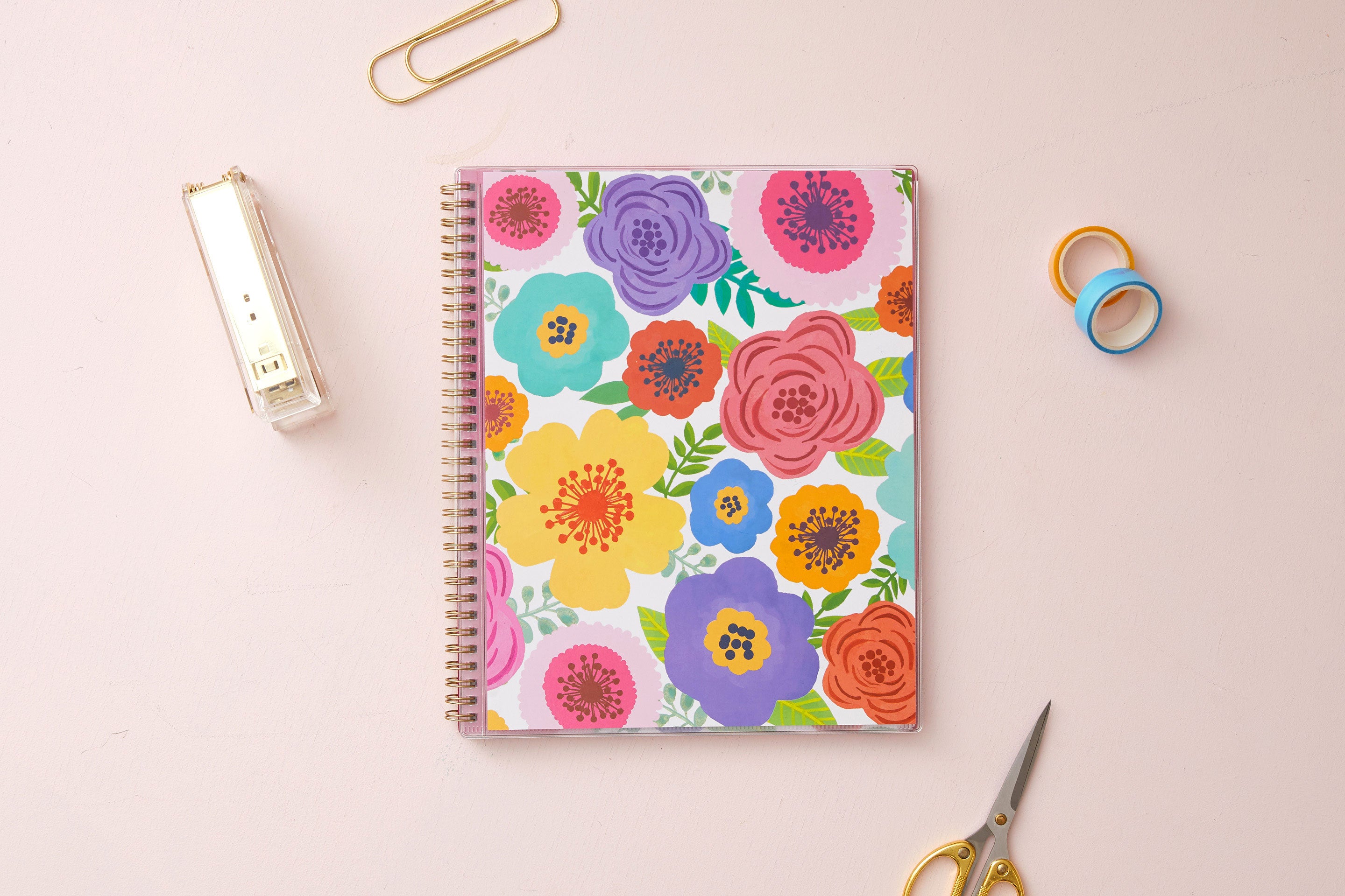 academic weekly monthly planner featuring a floral front cover and twin wire-o binding